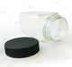 French Square Craft Bartending Jar w/ Black Lid - Clear 8oz