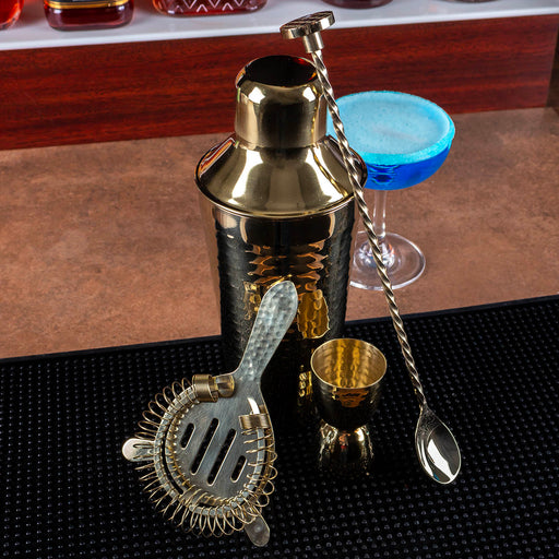 Barware Set - Hammered Gold   - 4 Piece