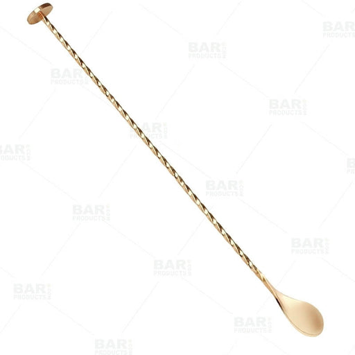 BarConic® Gold Plated Bar Spoon w/ Muddler Tip - Professional Grade - 40cm Length