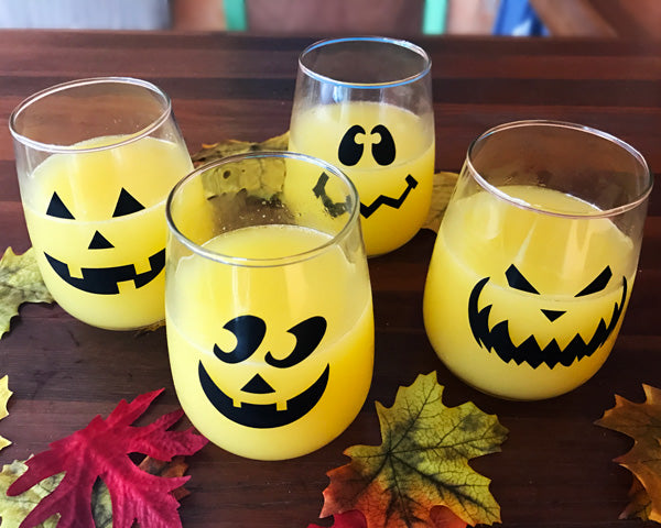 Halloween Jack O'Lantern Stemless Wine Glasses