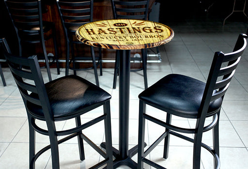 Ladder Back Metal Bar Stool - Black Vinyl 