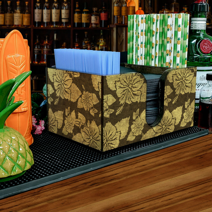 Wooden Bar Caddy - Rustic Hibiscus - Earth Tones