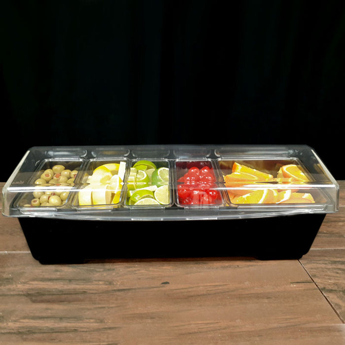 Condiment Holder (5) 1-Quart (1) 2-Quart Fruit Tray - Black