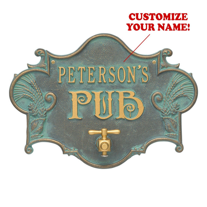 CUSTOMIZABLE Cast Aluminum Plaque (and Bottle Opener) - Hops and Barley Beer Pub Design