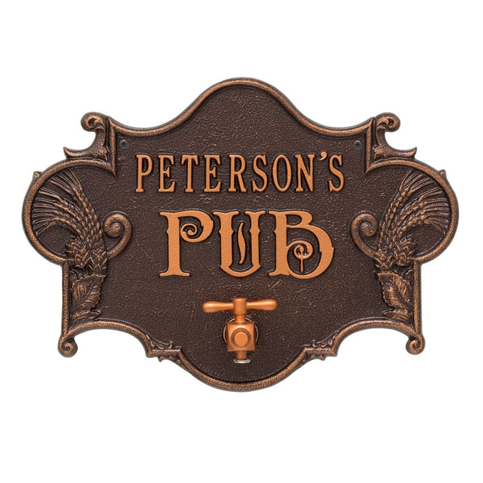 CUSTOMIZABLE Cast Aluminum Plaque (and Bottle Opener) - Hops and Barley Beer Pub Design