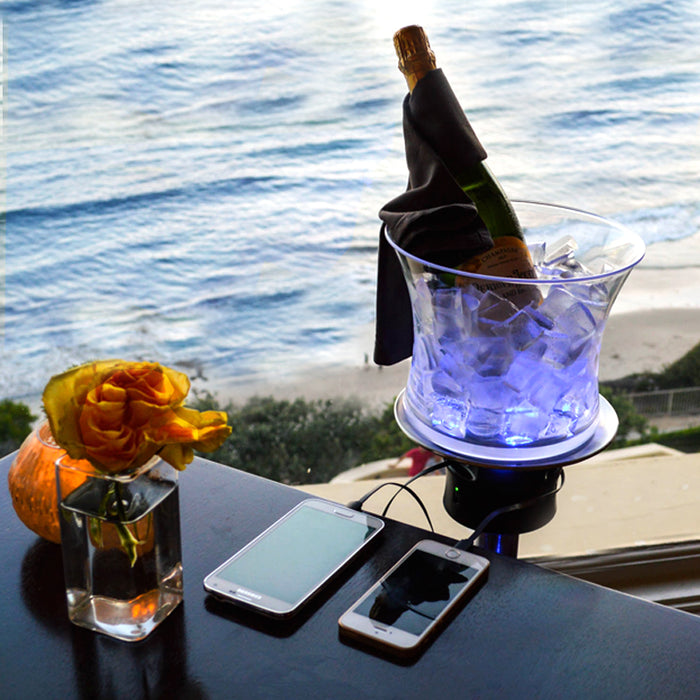 LED Ice Bucket Wine Bottle Cooler Stand Plus Charging Station