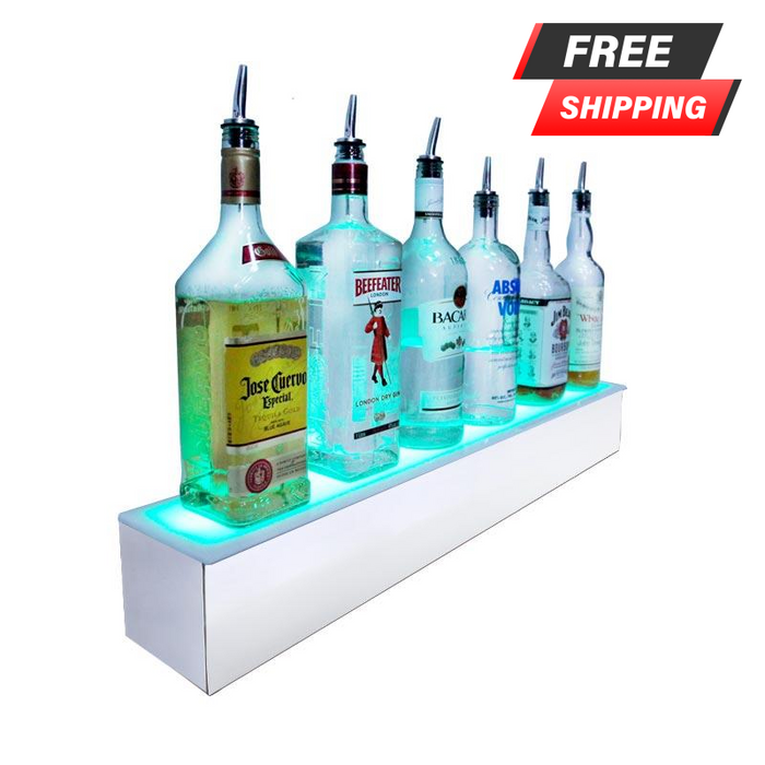 BarConic® LED Liquor Bottle Display Shelf - 1 Step - Polished Mirrored Metal - Several Lengths