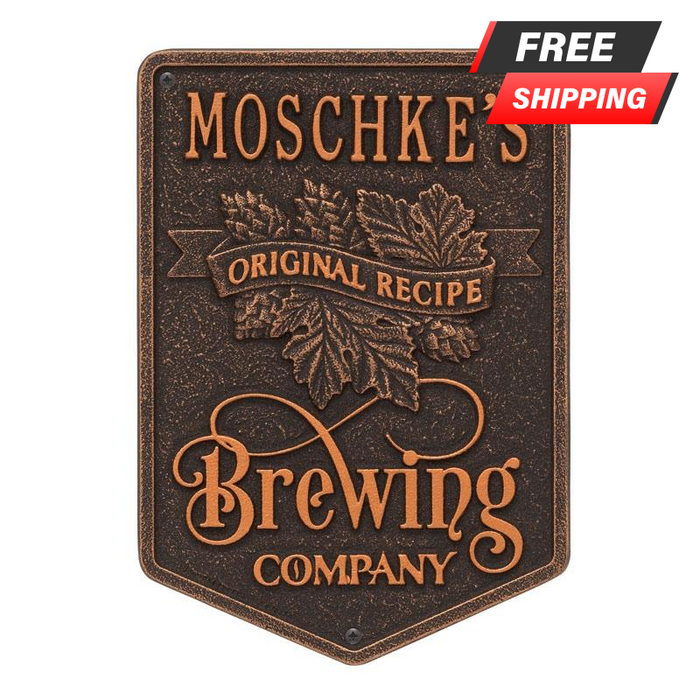 CUSTOMIZABLE Cast Aluminum Plaque - Brewing Company "Original Recipe" Design