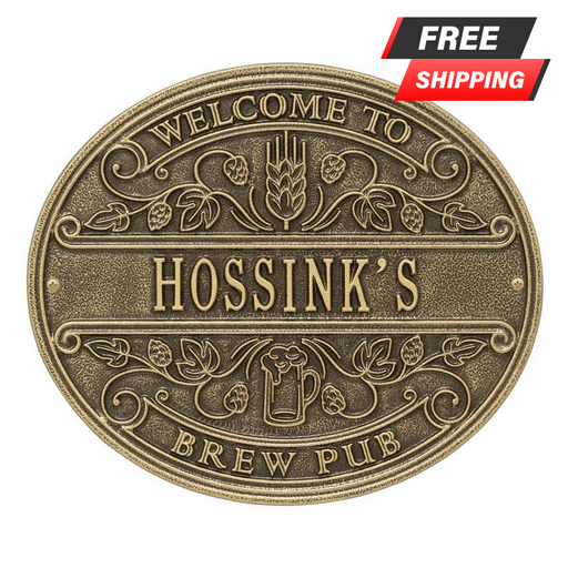 CUSTOMIZABLE Cast Aluminum Plaque - Welcome Brew Pub