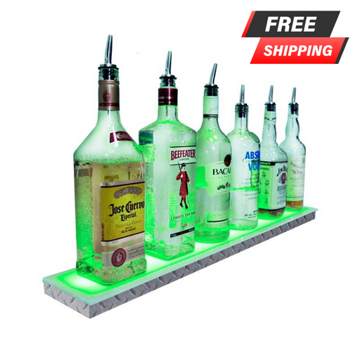 BarConic® LED Liquor Bottle Display Shelf - Low Profile - 1 Step - Diamond Plate Print - Several Lengths