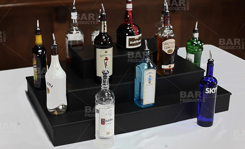 MixMaster™ 4 Tier Incremental Wooden Liquor Bottle Shelf Displays - Black