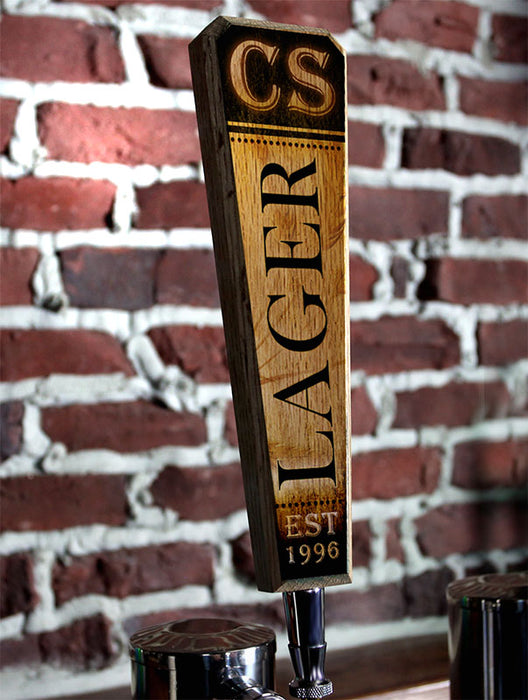 Oak Wood Beer Tap Handles - Flared Shape - Initial LAGER Design