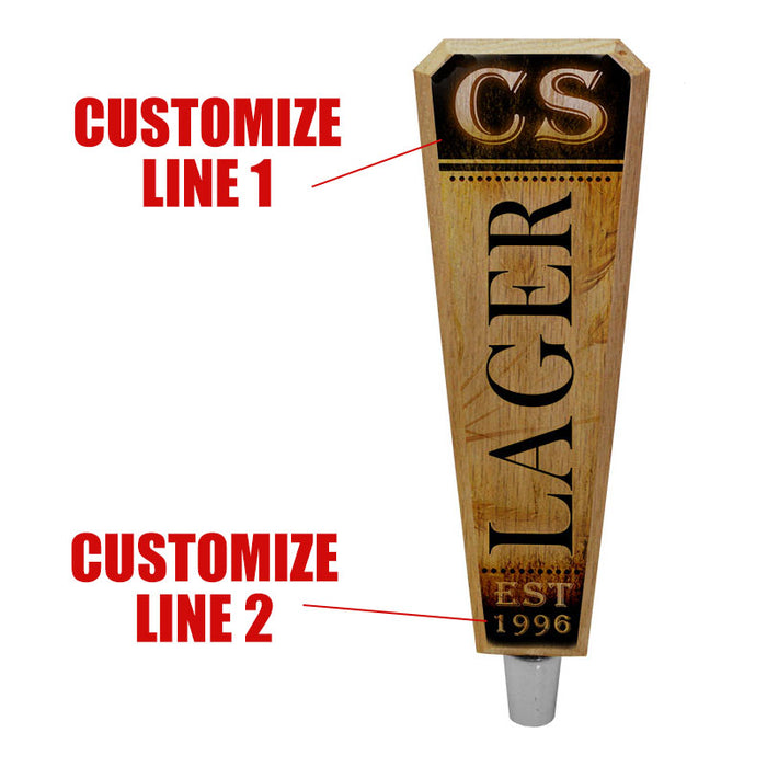 Oak Wood Beer Tap Handles - Flared Shape - Initial LAGER Design