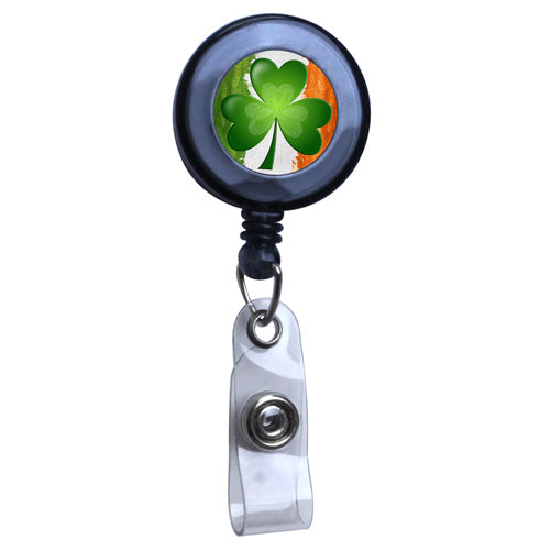 Black - Irish Flag and Shamrock Translucent Plastic Badge Reel