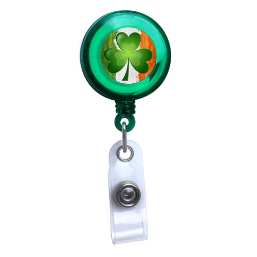 Green - Irish Flag and Shamrock Translucent Plastic Badge Reel