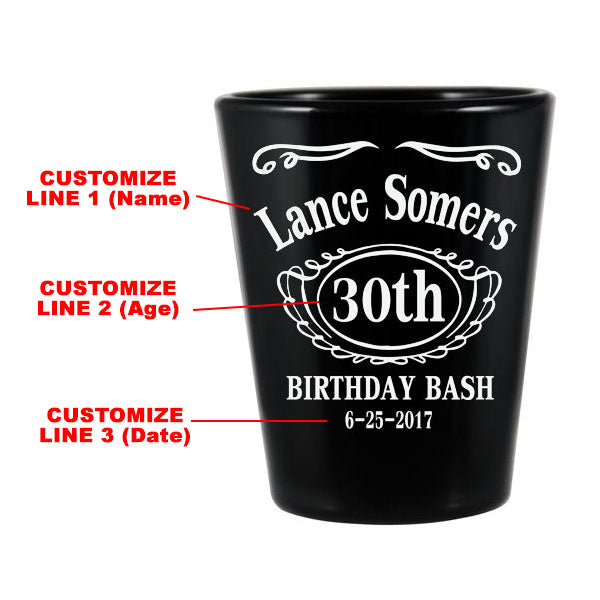 CUSTOMIZABLE - 1.75oz Black Shot Glass - Birthday Bash