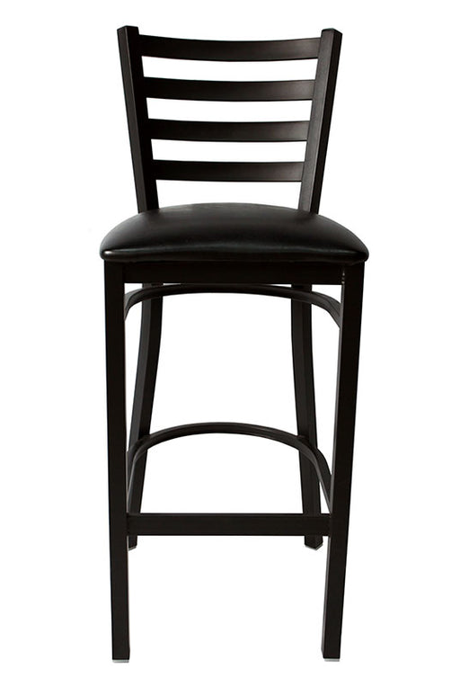 Ladder Back Metal Bar Stool - Black Vinyl 