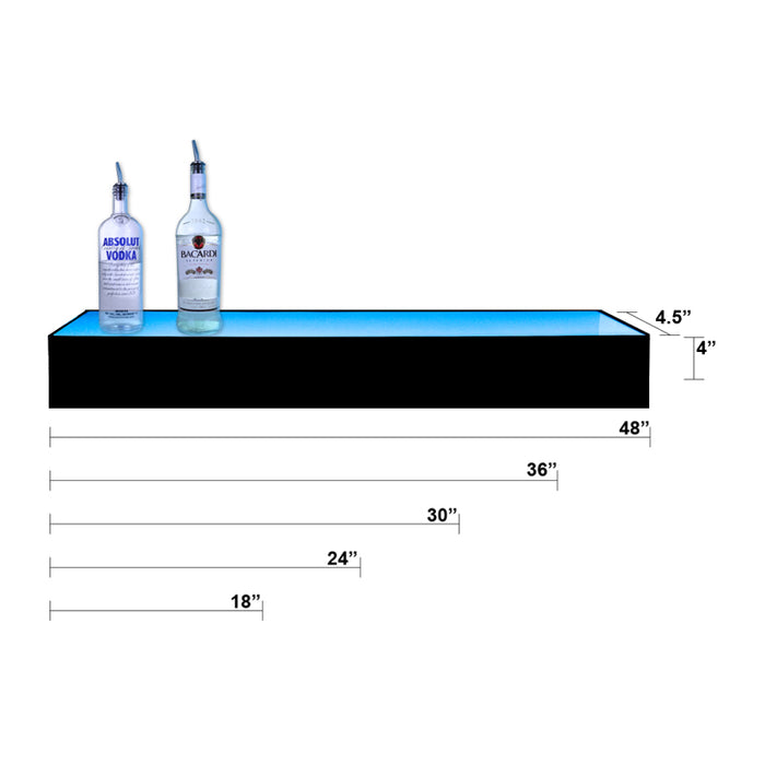 BarConic®  Acrylic Bottle Display Shelf - 1 Tier - Multi Colored Lights - Several Lengths