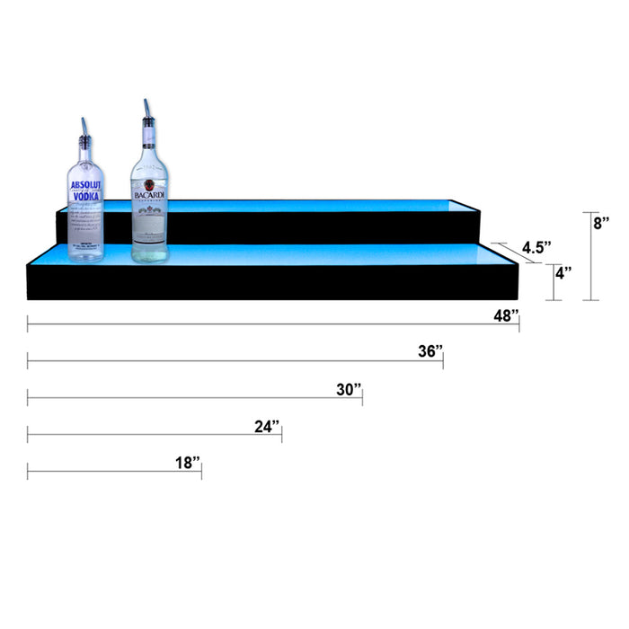 BarConic®  Acrylic Bottle Display Shelf - 2 Tier - Multi Colored Lights - Several Lengths