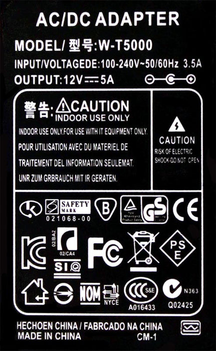 LED AC Adapter AC 100-240V to DC 12V 5A Power Supply