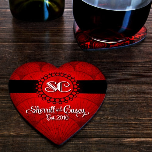 CUSTOMIZABLE Monogram - Heart Shaped Cork Bottom Coasters