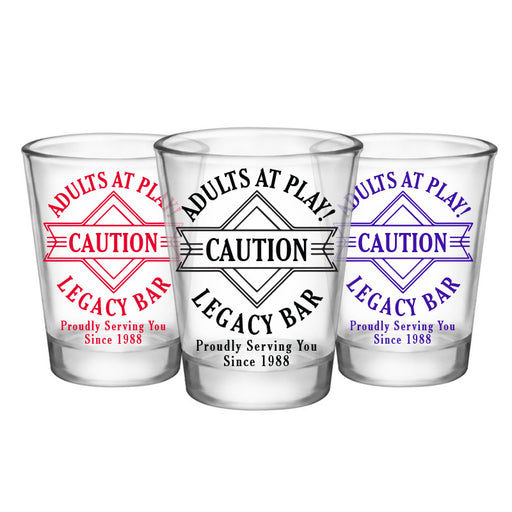 Customizable 1.75 oz. Clear Shot Glass- Adults At Play- Caution- AYN