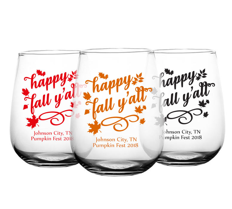 CUSTOMIZABLE - Stemless Wine Glass - 17 ounce - Happy Fall Y'all