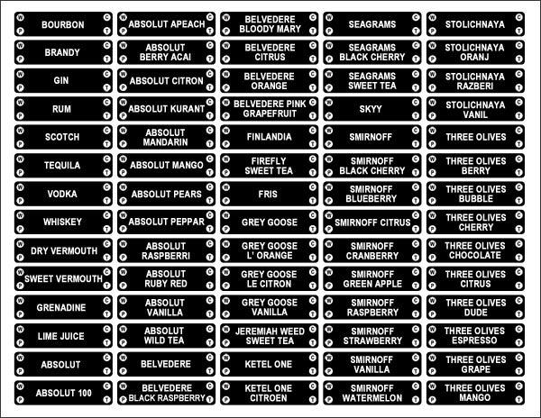 Bar Speed Rail Liquor Bottle Display Labels - 294 Labels