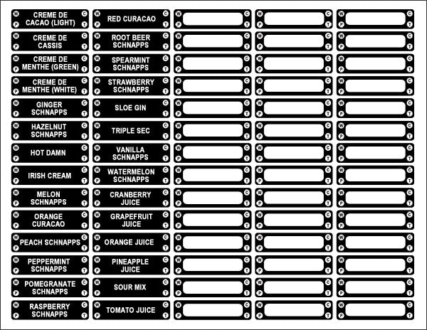 Bar Speed Rail Liquor Bottle Display Labels - 294 Labels