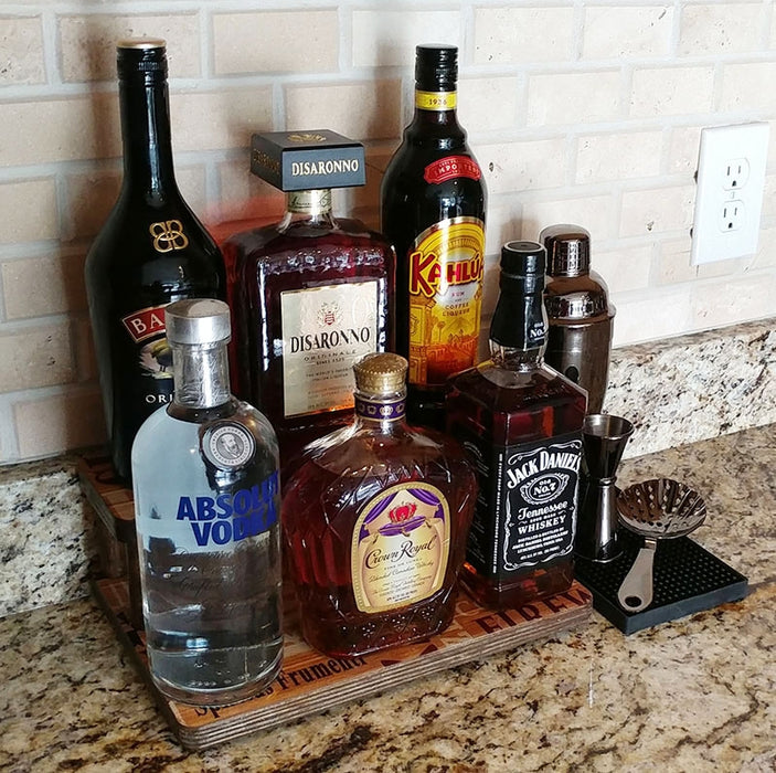 Counter Caddies™ - "LIQUOR" Themed Artwork - Straight Shelf - bottles alcohol spirts bartending tools supplies