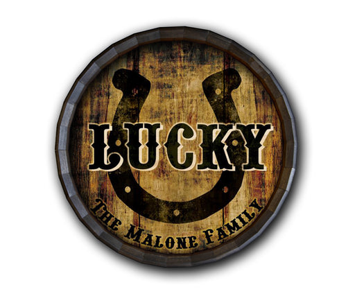 Custom Wood Barrel Top Sign – Lucky Horseshoe