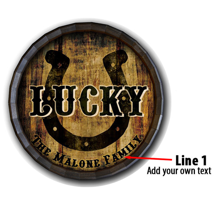 Custom Wood Barrel Top Sign – Lucky Horseshoe