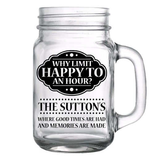 CUSTOMIZABLE - 16oz Mason Jar with Handle - Happy Hour