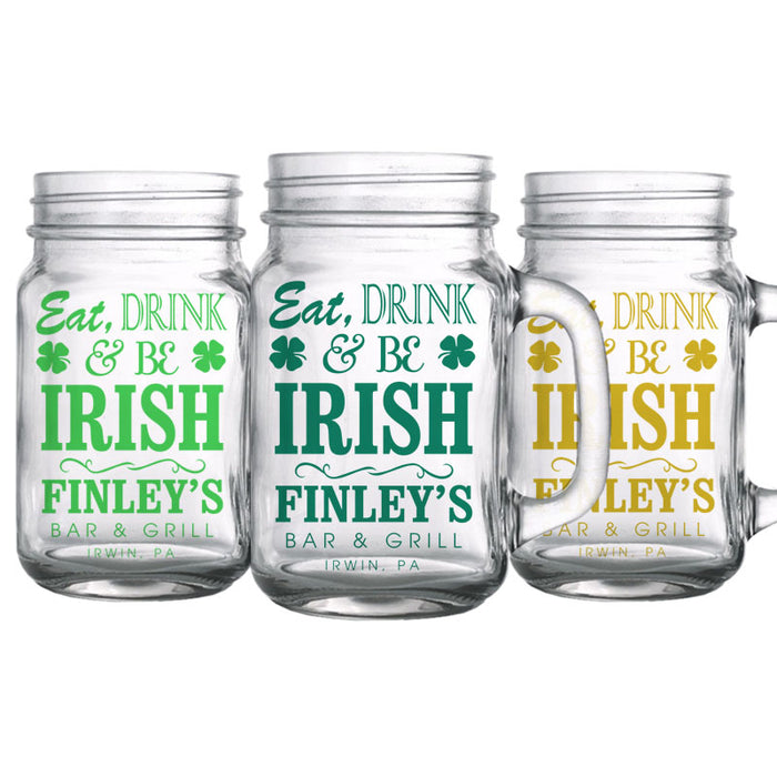 CUSTOMIZABLE - 16oz Mason Jar with Handle - Irish