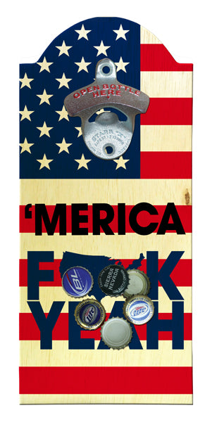 'Merica Wooden Bottle Opener with Magnetic Cap Catcher