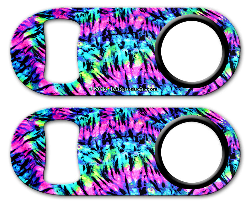 Kolorcoat® Mini Bottle Opener with Retractable Reel – Tie Dye 3