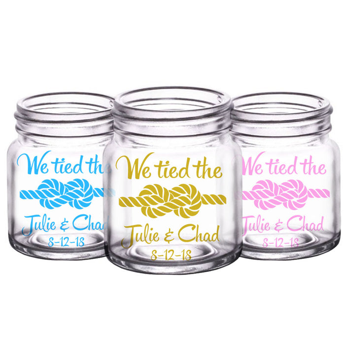 CUSTOMIZABLE - 2oz Clear Mini Mason Jar Shot Glass - Tied The Knot