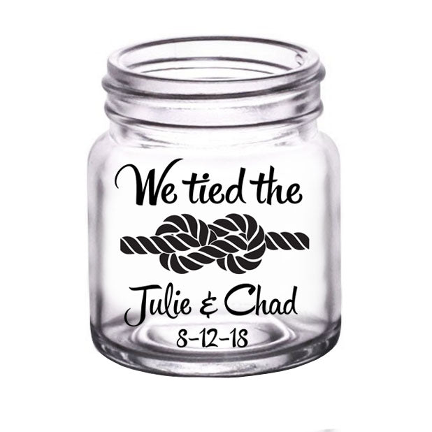 CUSTOMIZABLE - 2oz Clear Mini Mason Jar Shot Glass - Tied The Knot