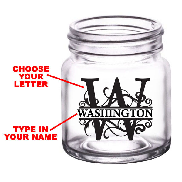 CUSTOMIZABLE - 2oz Clear Mini Mason Jar Shot Glass - Monogram