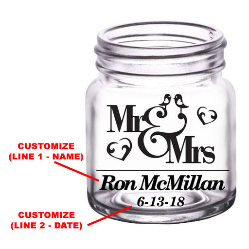 CUSTOMIZABLE - 2oz Clear Mini Mason Jar Shot Glass - Mr. and Mrs.