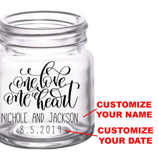 CUSTOMIZABLE - 2oz Clear Mini Mason Jar Shot Glass - One Heart