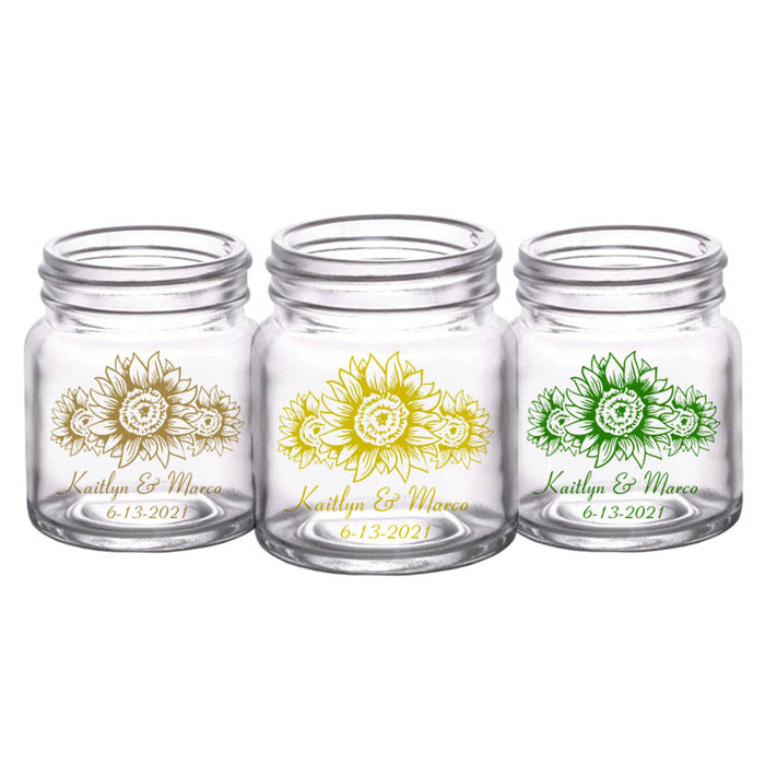 CUSTOMIZABLE - 2oz Clear Mini Mason Jar Shot Glass - Sunflower