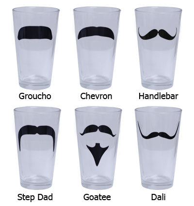 Mustache Pint Glasses - Set of 6