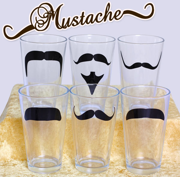 Mustache Pint Glasses - Set of 6