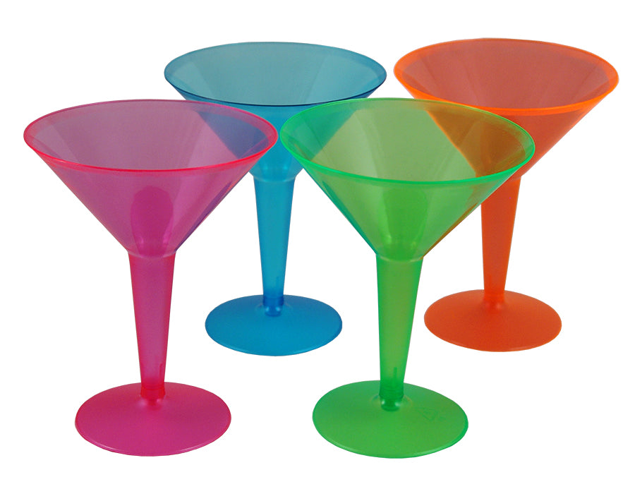 Plastic Martini Cups - Neon 8 ounce w/ Color Options - Pack of 10