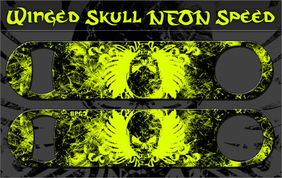 Speed Bottle Opener / Bar Key - Winged Skulls - Yellow