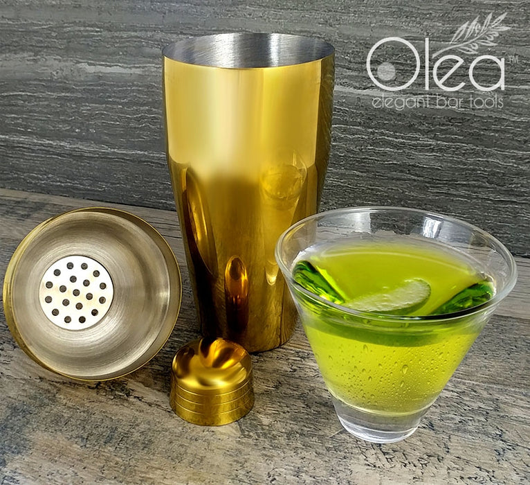 Olea™ 3-Piece Cocktail Shaker Deluxe - Gold Plated - 24 ounce