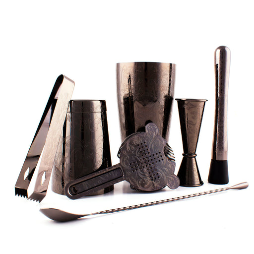 Olea Etched 7 piece Bar Set - Gun Metal