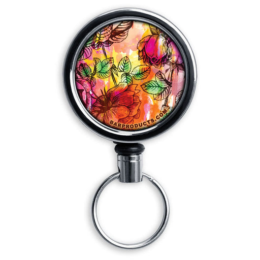 Mirrored Chrome Retractable Reel - Painted Leaves