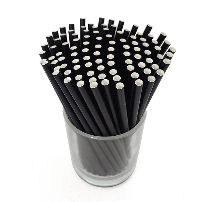 BarConic® Paper Straws - Eco Friendly - 5 3/4" Solid Black - 100 Pack